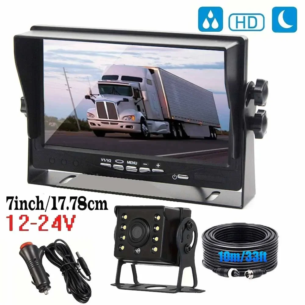 

Universal Car Rear view Camera with 7 inch Monitor 12-24v for Truck HD Screen LED Night Vision Waterproof Paking Bus Security