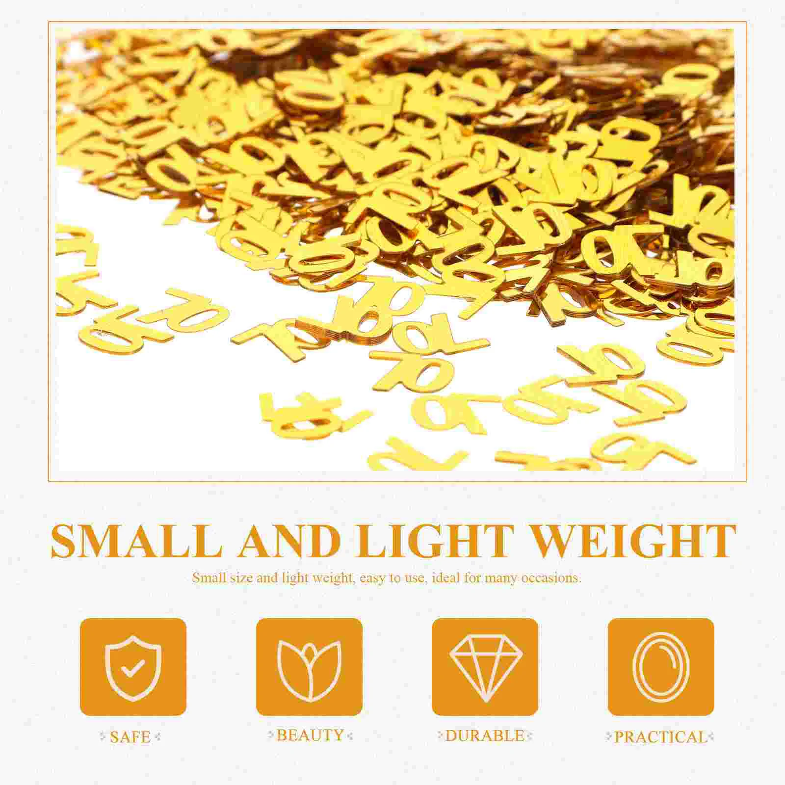 1200 Pcs Confetti for Party Decor Anniversary Gold Decoration Birthday Commemorate Number