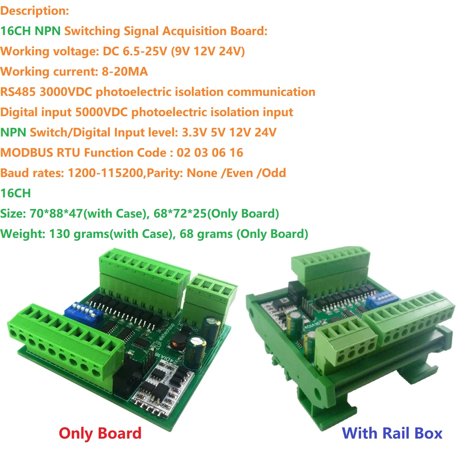 

16/32/48-канальный NPN/PNP оптически изолированный вход с переключением цифровой коллекторной платы RS485 Modbus