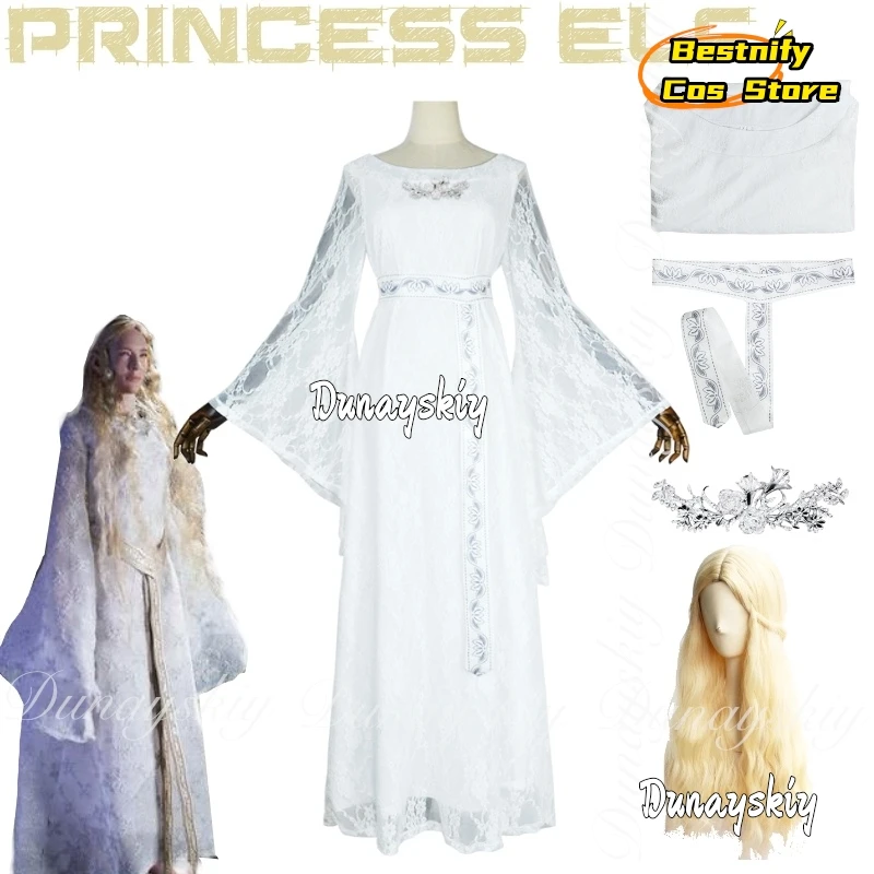 

{Bestnify}The Ring King Movie Princess Elf Cosplay With The Long White Dress The Most Powerful Elves Helloween Cosplay Costume