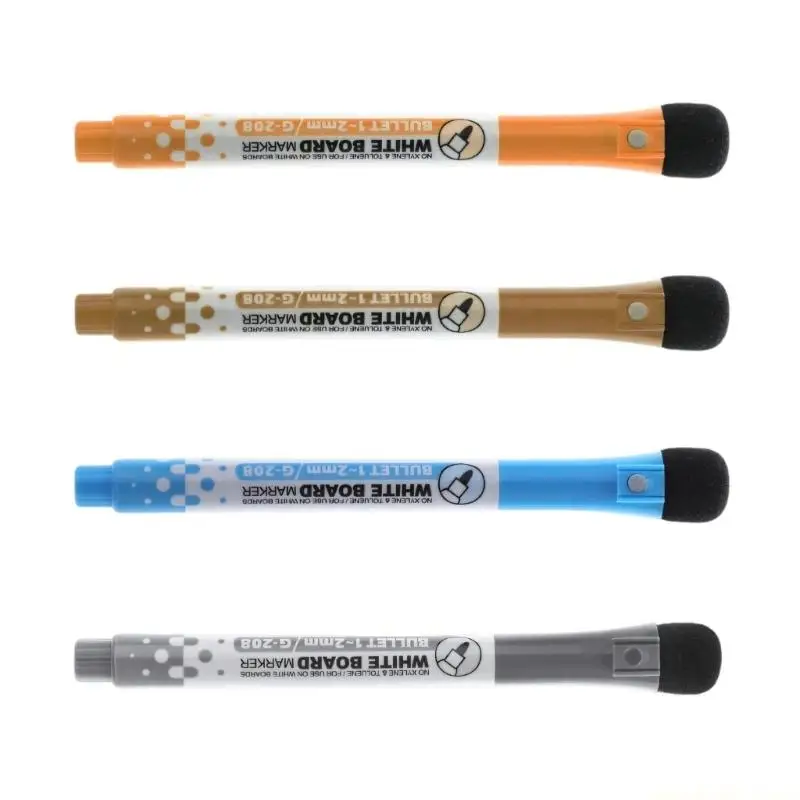 4Pcs Colored Whiteboard Marker With Built In Eraser 1.0-2.0MM Line Wide