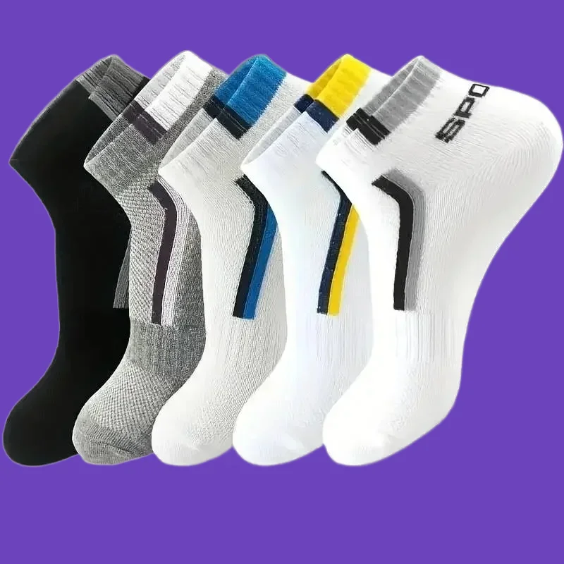 

5/10 Pairs 2024 New Men's High Quality Boat Socks Anti-Odor Sweat-Absorbent Breathable Cotton Low Cut Socks Solid Color Socks