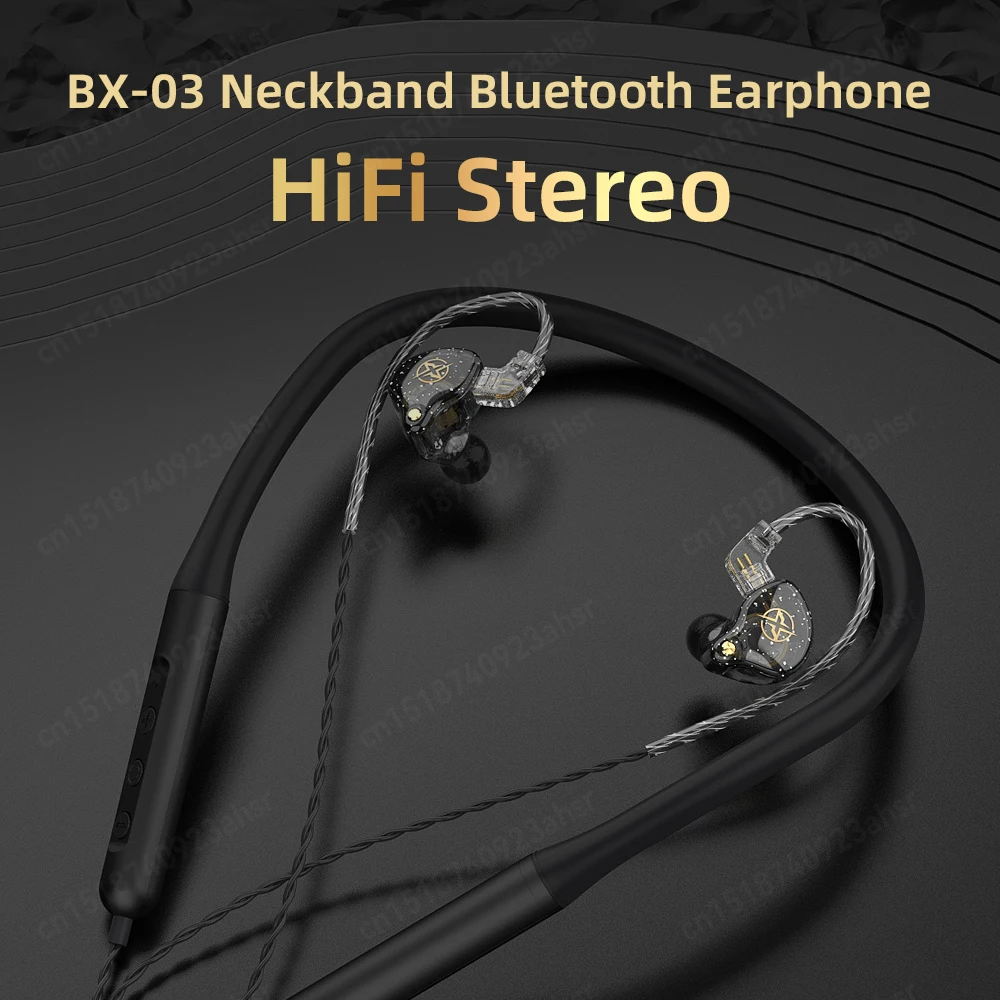 BX-03 Neckband Bluetooth Earphones Magnetic Wireless Headphones with Microphone HiFi Waterproof Sports Running Earbuds BT5.0