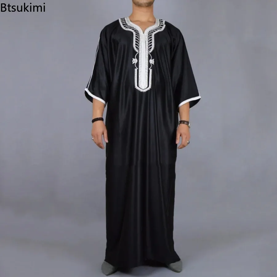 2024 Moslim Mode Mannen Jubba Thobe Saudi Arabische Stand Kraag Bescheiden Lange Gewaad Islamitische Kleding Dubai Turkije Losse Casual Mannen Abaya