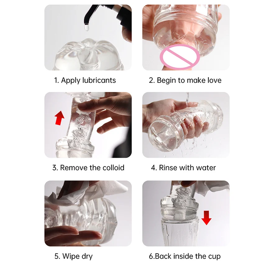 Male Masturbator Cup Transparent Jelly Soft Pussy Real Vagina Glans Sucking  Male Masturbator Adult Endurance Exercise Sex Toys