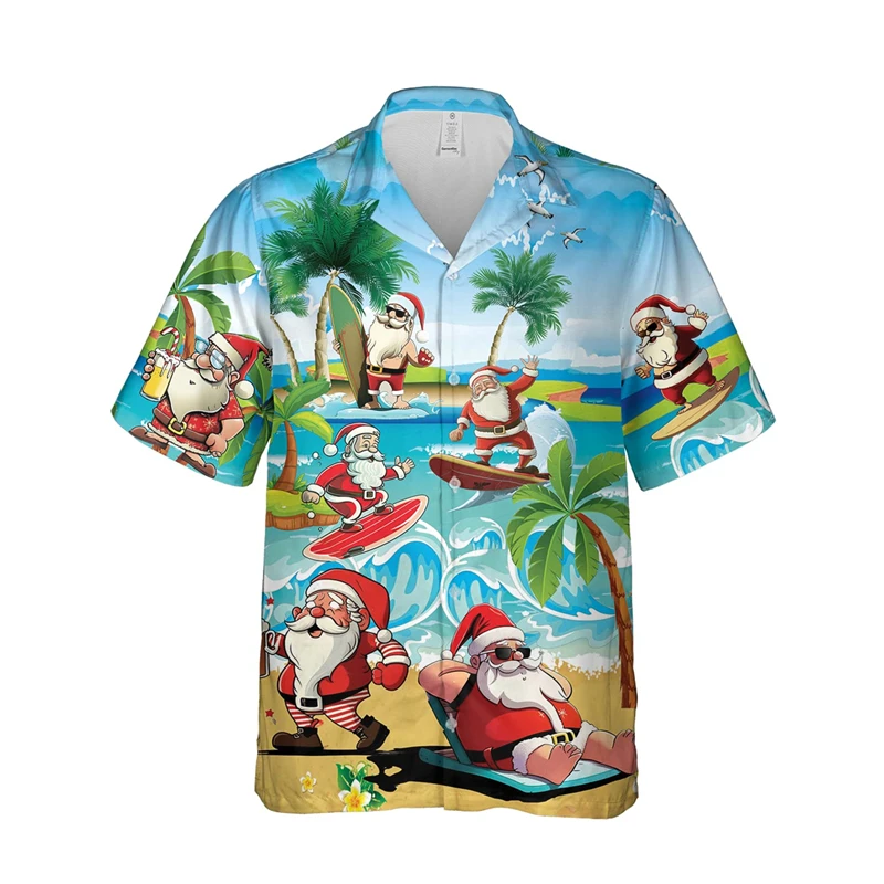 Baju pantai motif 3D, atasan hadiah lengan pendek Unisex, baju natal kancing desain Natal lucu, baju pantai motif 3D, baju Sinterklas, baru, 2025