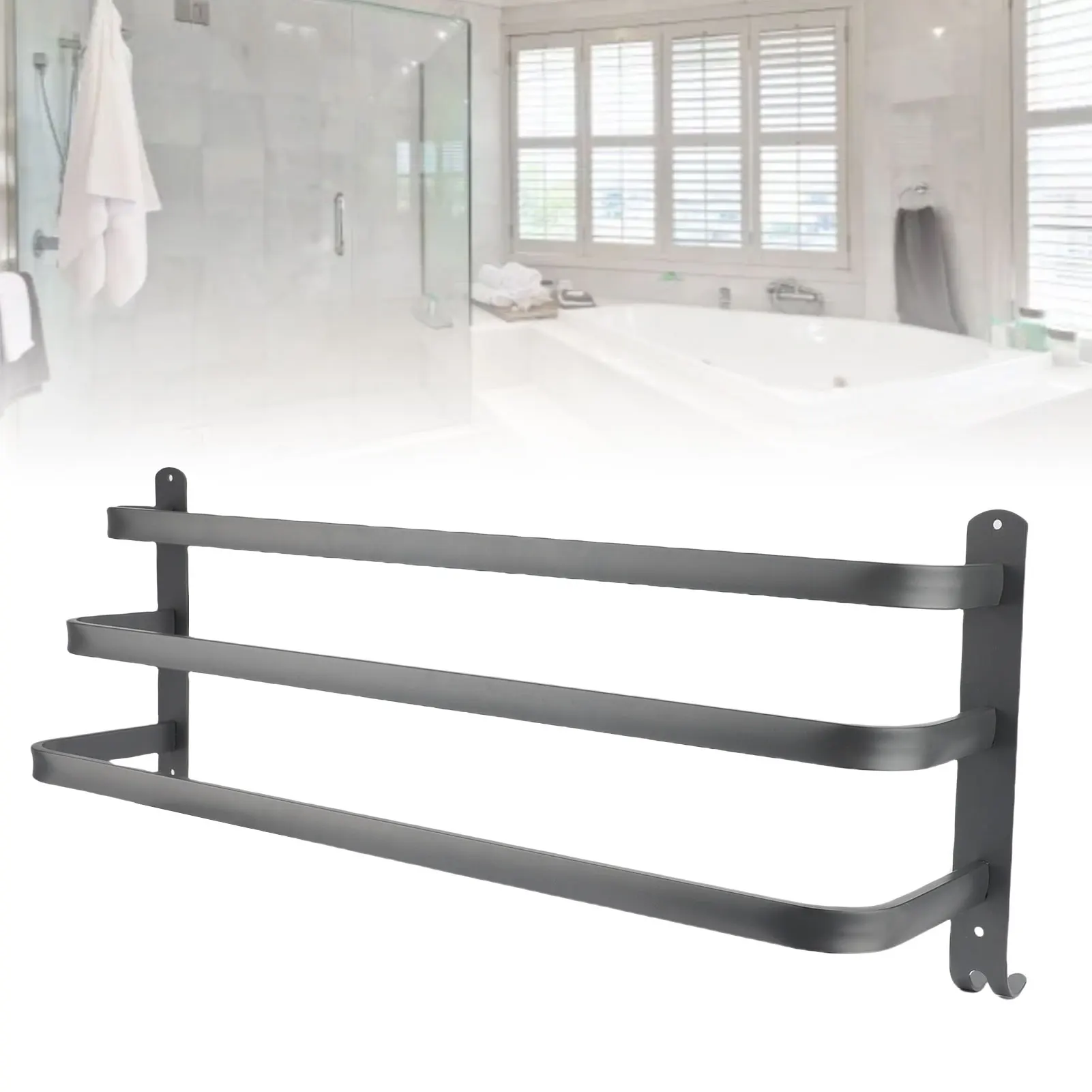 

3-х уровневый вешалка для полотенец, удобный крючок, алюминиевый сплав, 60 см, более гладкий угловой настенный держатель для полотенец, простая установка для кухни