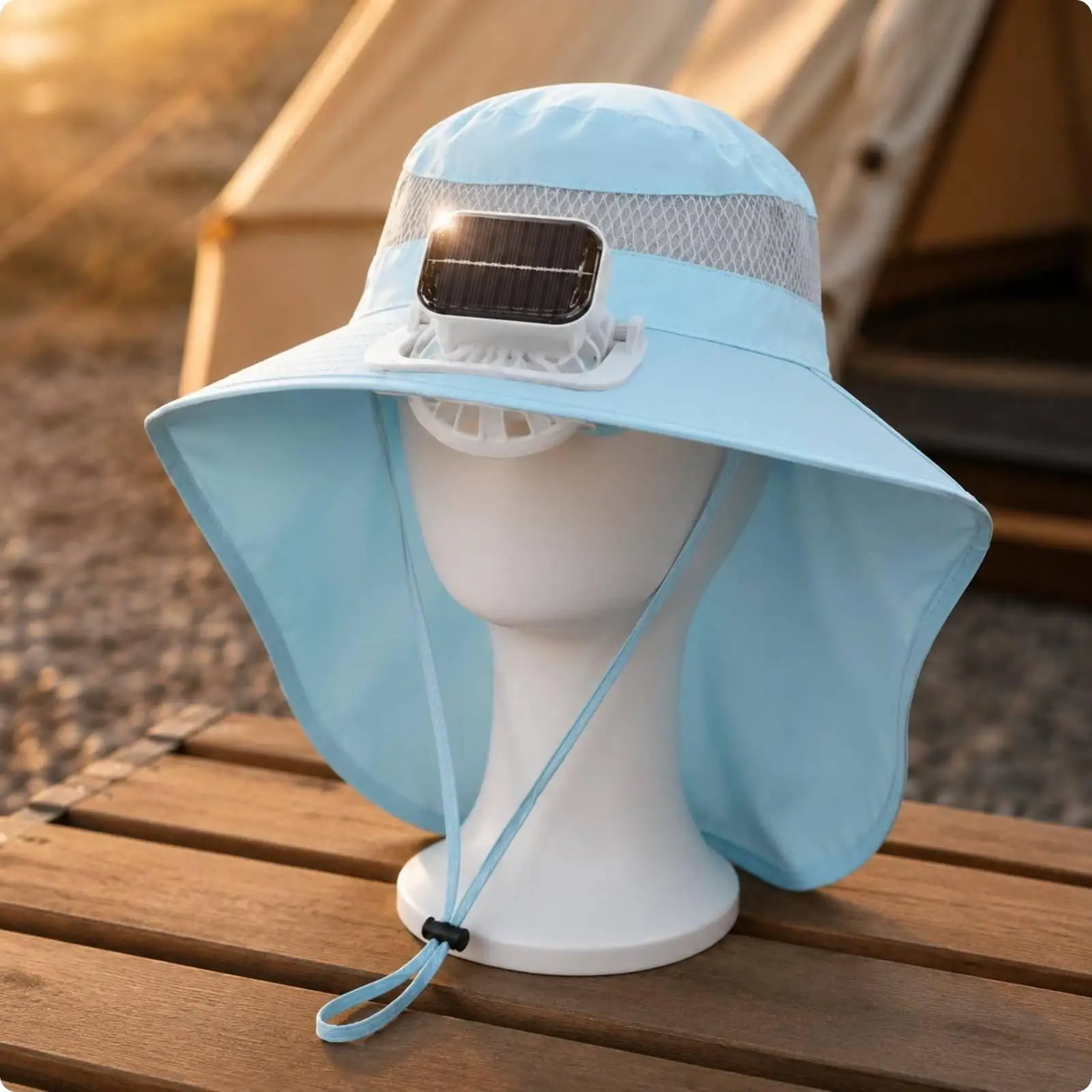 Adjustable Children Sun Hat Solar Fan Cooling Visor Cap Neck Flap Portable Summer Hat for Garden Trip view 5