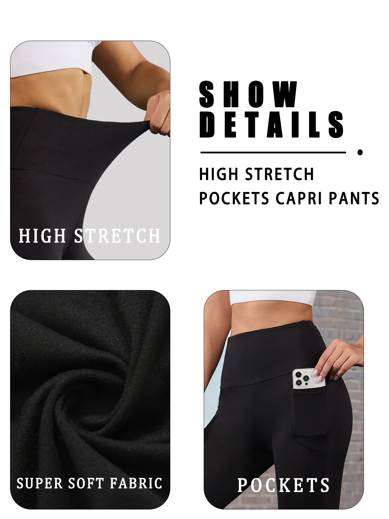 High Waisted capri pants For Women With Pockets Tummy Control No See Through Workout Running Yoga Athletic Push Up Gym Leggings