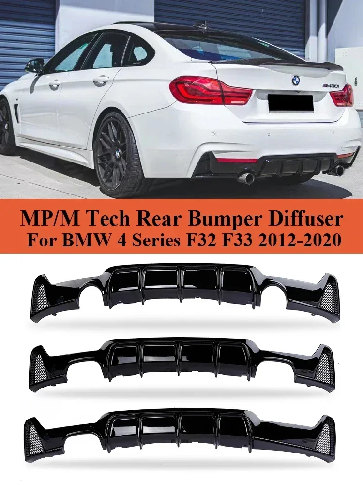 

For BMW 4 Series F32 F33 F36 2014-2020 Carbon Fiber M Sport Rear Bumper Diffuser Lip MP Body Kit Diffusor 420i 428i Gloss Black