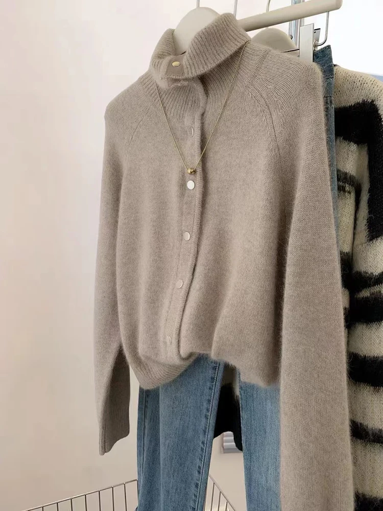 Turtleneck Sweater Coat Autumn Winter New Lazy Style Knitted Cardigan Woman\'s Clothes Korean Fashion Loose Warm Sweaters