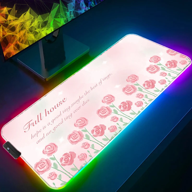 RGB LED Mouse Pads Desk Mat Protector Gaming Vintage Flower Pattern Mousepad Office Table Decor Keyboard Pad Computer Gamer Mats