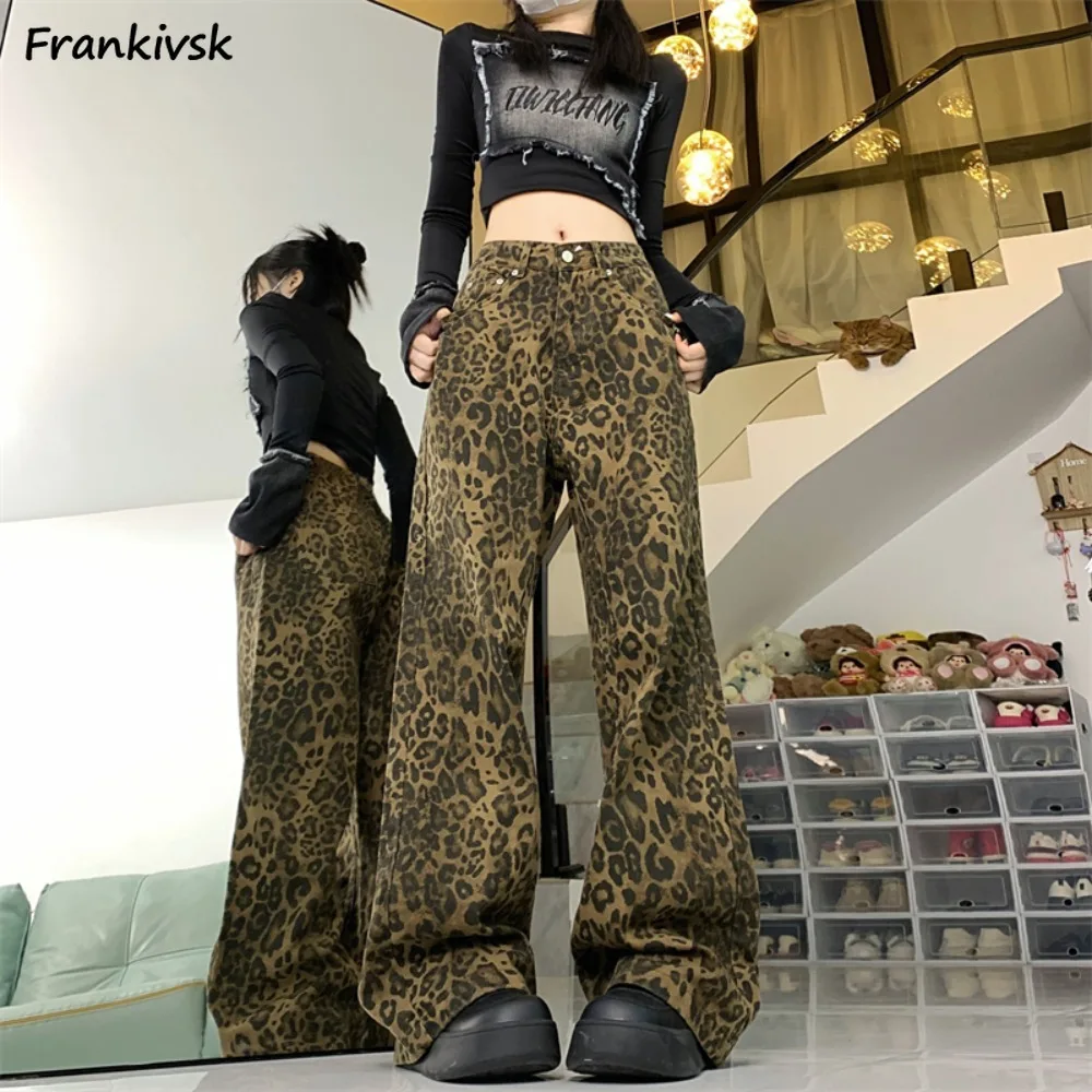 

Wide Leg Women Jeans Harajuku Full-length Fashion Youthful Individual Creativity American Style Eye-catching High Waist Advanced