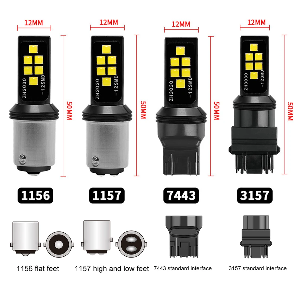 2X 1156 BA15S P21W 1157 BAY15D P21/5W CANBUS No Error T20 3030 12SMD 7443 3157 White Red 12V Auto Brake Lamp Turn Signal Light