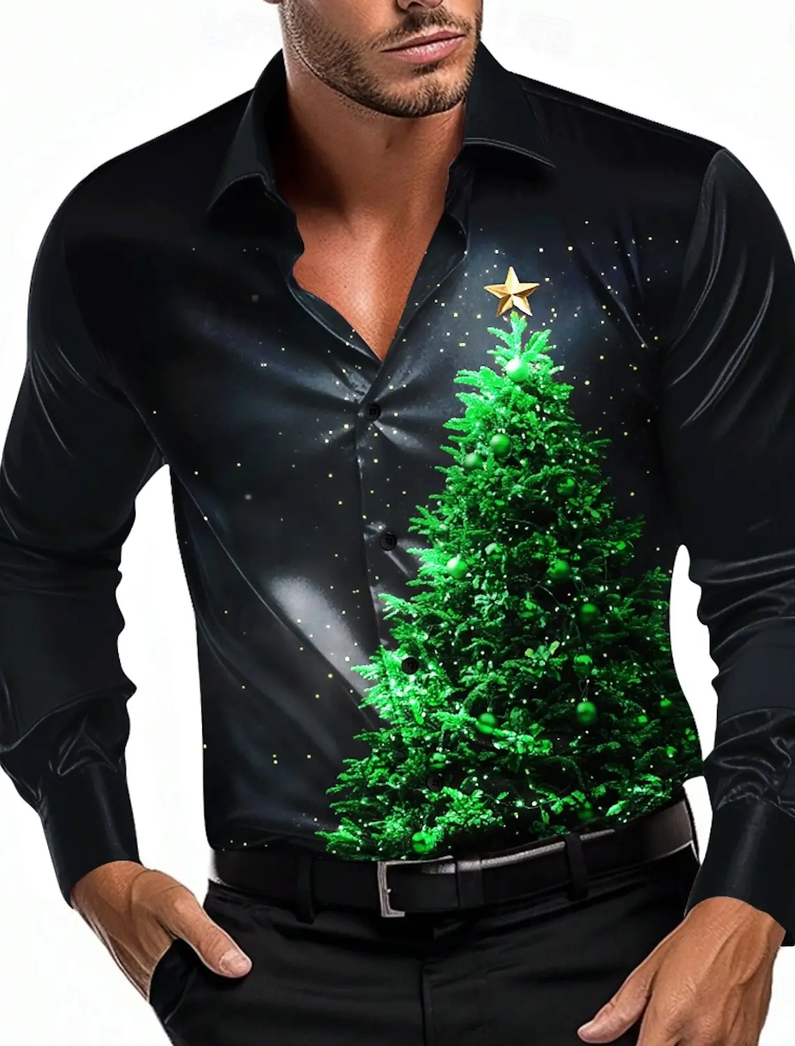 Men's 3D Printed Formal Shirts Christmas Tree Graphic Turn-Down Collar Long Sleeve Shirt Fashion Men's Shirts For Men