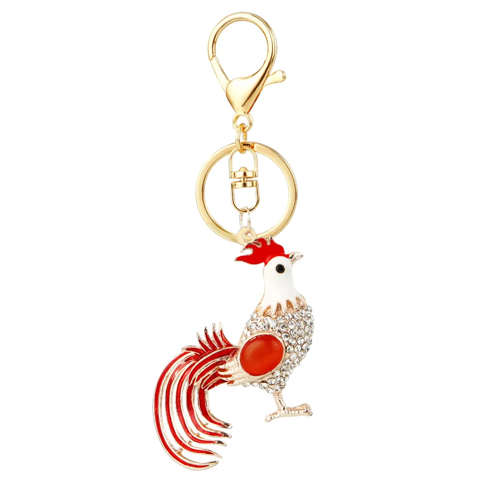 Crystal Chicken Keychains Rhinestone Animal Keyring Key Chain Jewelry For Women Girls Trendy Bag Car Decoration
