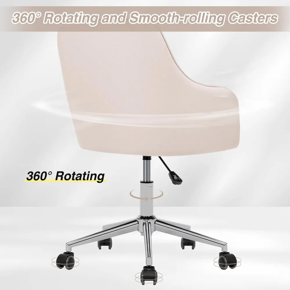 كرسي مكتب مخملي من HOFFREE كرسي زينة لطيف مع عجلات لغرفة النوم كرسي مهام منجد للمكتب المنزلي (بيج) #6