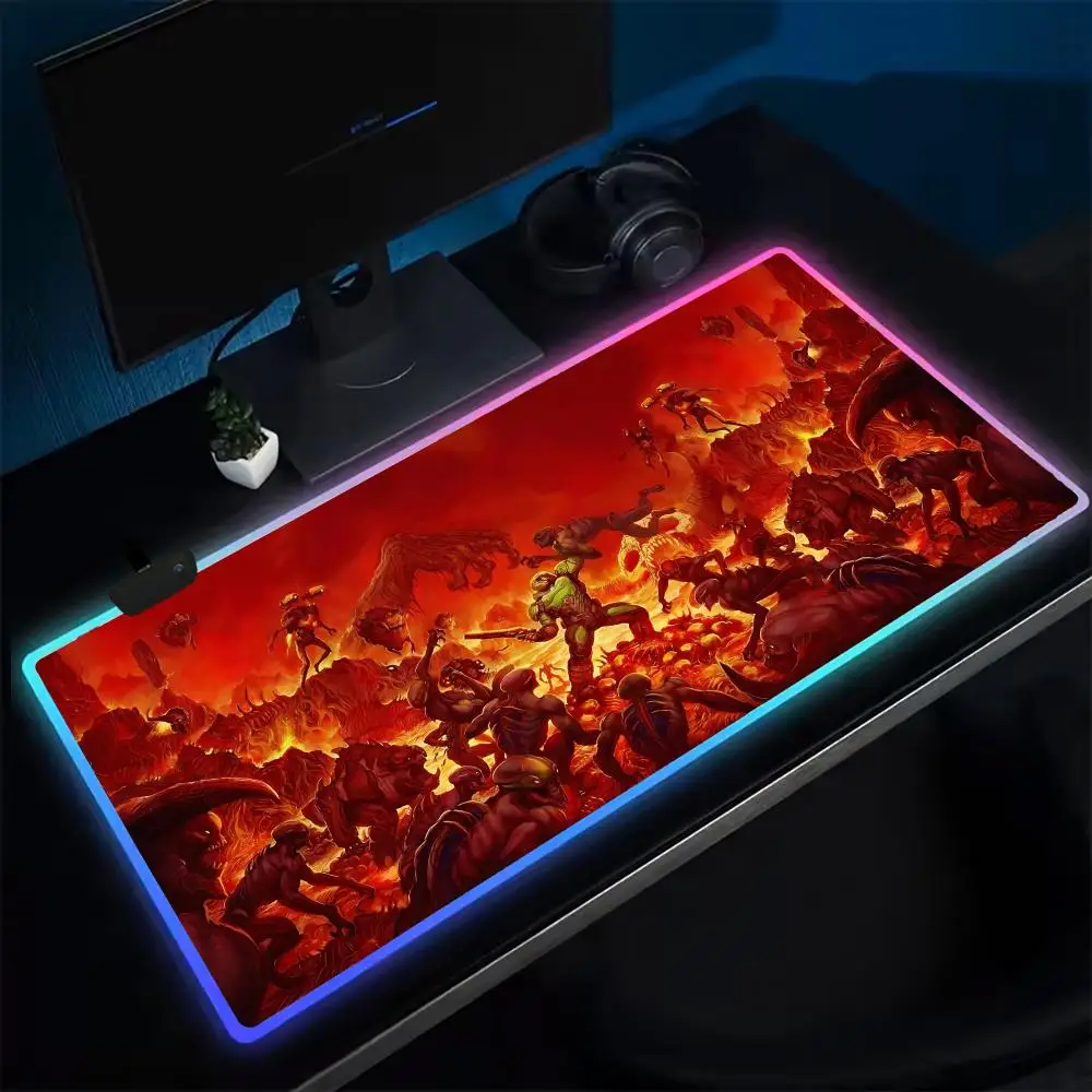 Shock player D-Doomes Mouse Pad Anime Gaming Mouse Pad LED Table Pads Backlit Rubber Desktop XXL Mousepad RGB Desk Mats
