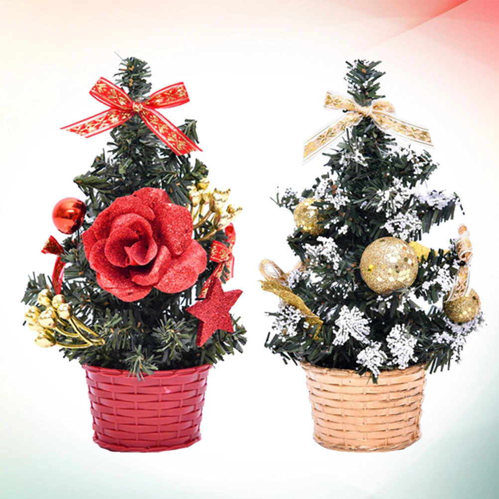 

2pcs Christmas Mini Xmas Tree Desktop Tree Decor Xmas Table Decor Christmas Party New Year Party 20Cm Blue Red