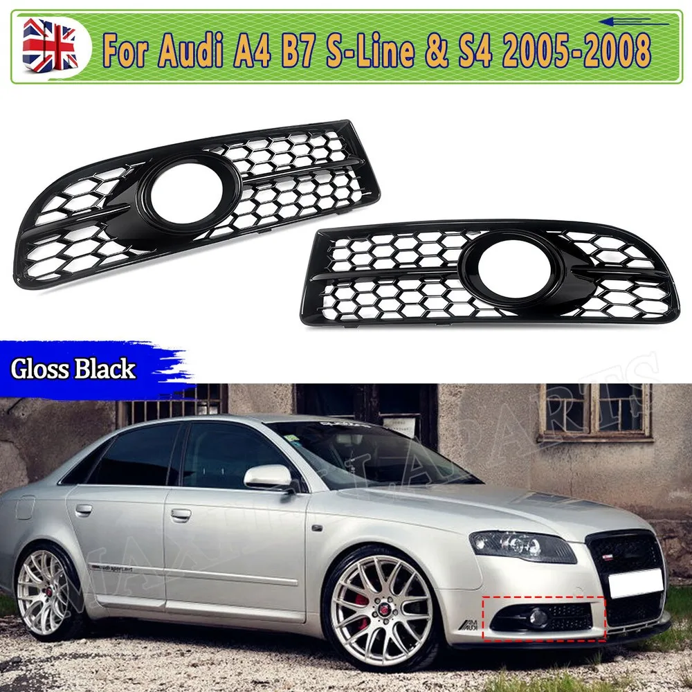 Black Fog Lamp Cover Case For Audi A4 B7 S-Line S4 2005 2006 2007 2008 Front Bumper Fog Light Honeycomb Lower Grille Grill Trim