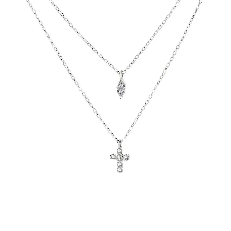 Neue S925 Kreuz-Doppelschicht-Stapelkette für Damen, leichter Luxus, jetzt mit einem hochwertigen Eindruck. – Detail 6