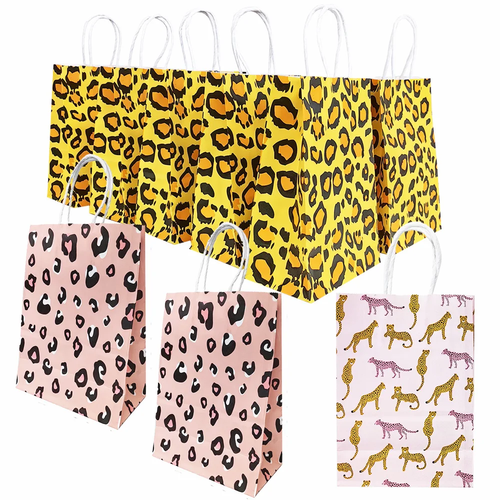 

10/30/50pcs Leopard Gift Bag with Handle Candy Paper Handbag Jungle Animals Birthday Party Supplies Wild Life Party Favors