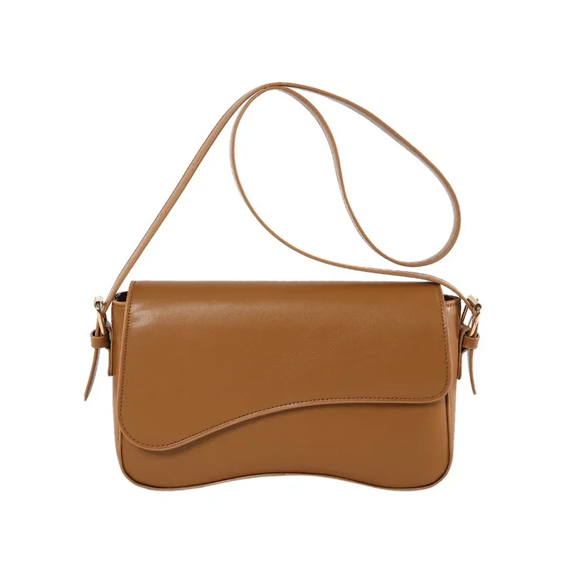 Vintage Leather Crossbody Bags for Women 2024 Designer Female Small Flap Shoulder Underarm Bag Armpit Handbags and Purses