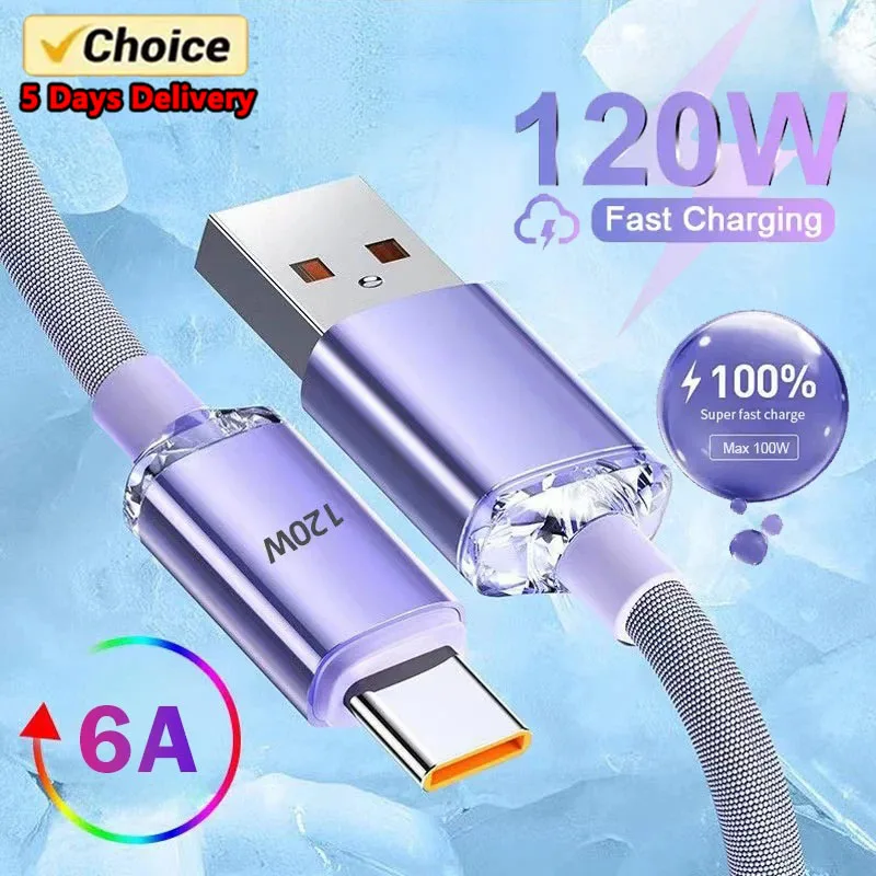 USB C타입 고속 충전 케이블, 삼성 S23 리얼미 샤오미 13 화웨이 휴대폰용 고속 충전 케이블, 데이터 케이블, 120W 6A 