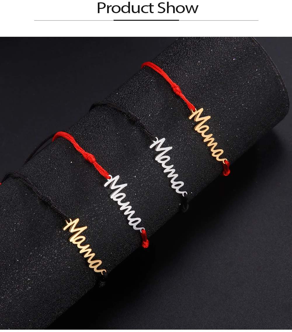 COOLTIME Mama-Buchstabe, Wachsseil, verstellbare Armbänder zur Hand, Edelstahl, Mama-Armband für Frauen, Schmuck, Muttertagsgeschenk – Detail 7