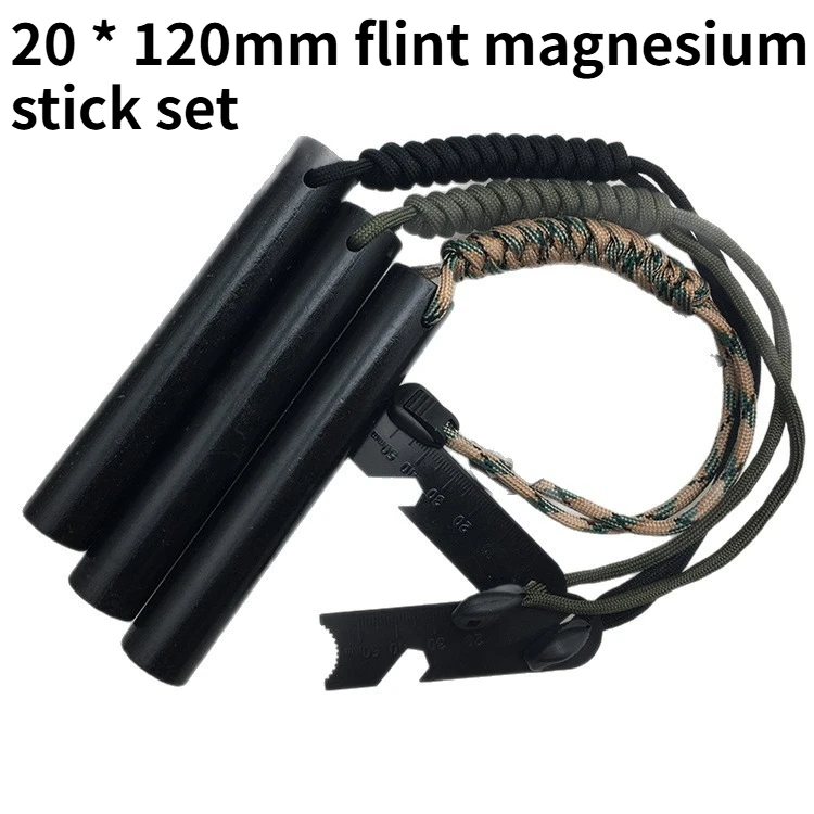 

Outdoor Survival 20 * 120mm Flint Magnesium Stick Set with Scraper and Umbrella Rope Portable EDC Tool