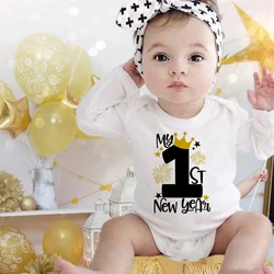 My First New Year Baby Bodysuit New Year Party Infant Outfits Newborn Long Sleeve Jumpsuits Boys Girls Winter Holiday Clothing