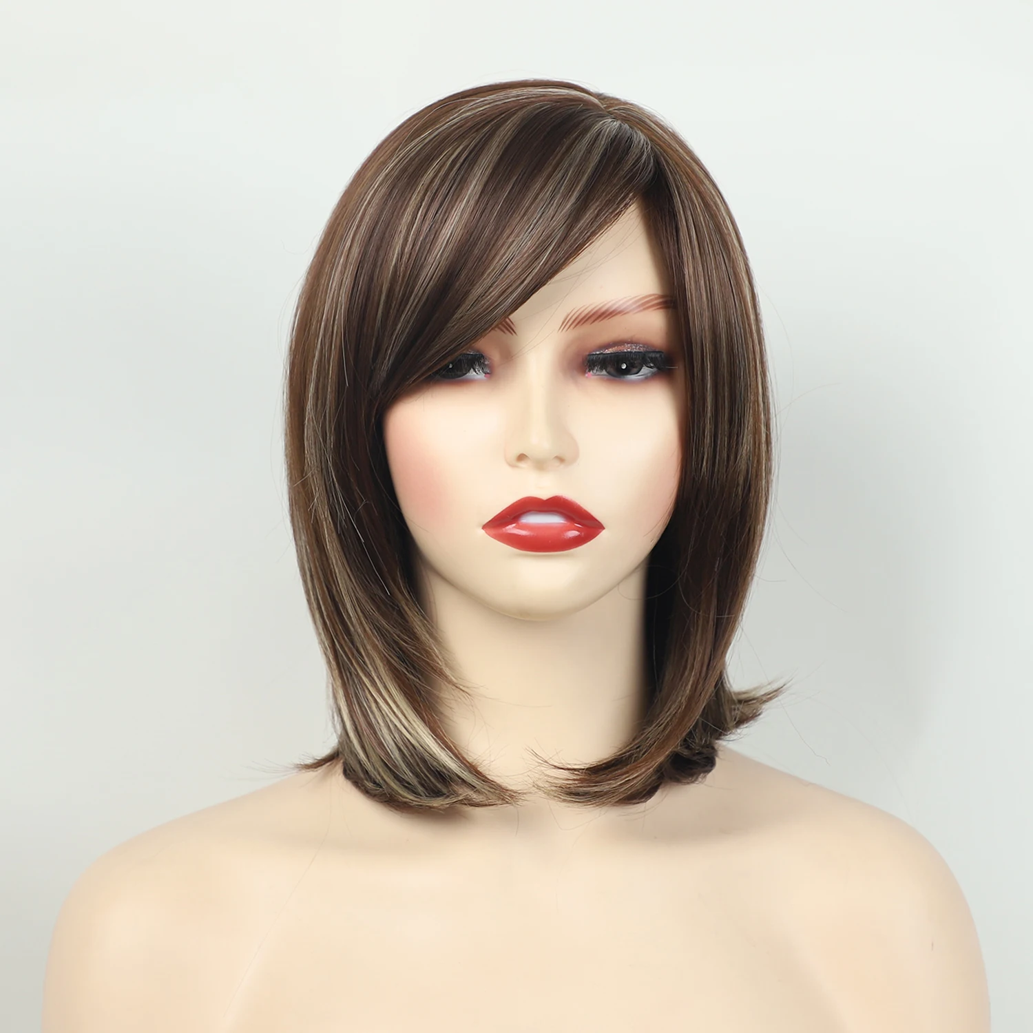 Soft Mommy Hair Gifts Short Brown Synthetic Wig Silk Straight Heat Resistant Ombre Hairstyle Costume Party Wigs for Women