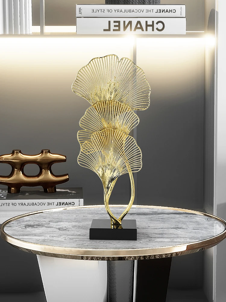 Creative, high-end ginkgo ornaments, modern light luxury living room, TV cabinet, coffee table, entryway wine cabinet