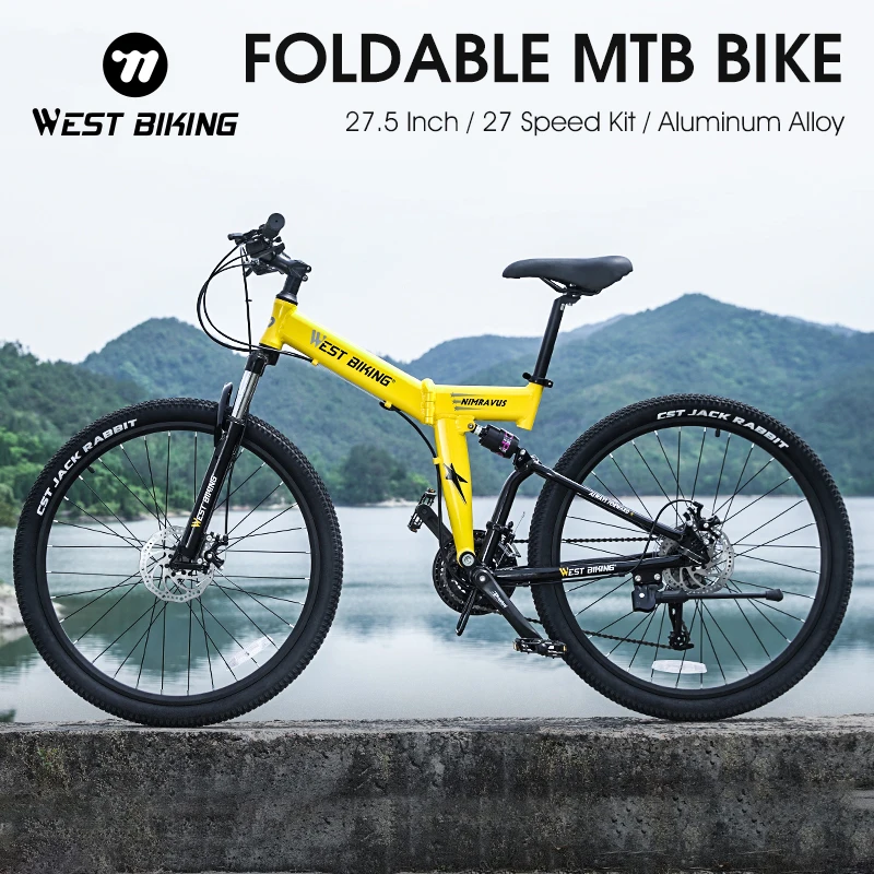 

WEST BIKING 27.5 Inch Foldable MTB Bicycle 27 Speed ​​Men Women BMX Mountain Bike Shockproof Mechanical Disc Brake Aluminum Bike