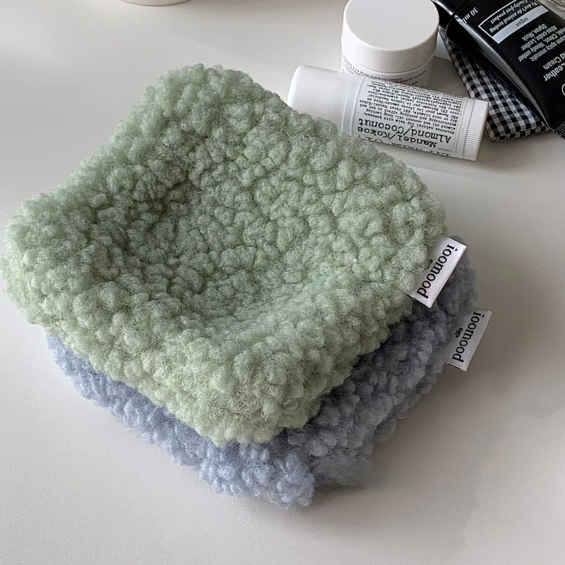 

Lamb Cashmere Coaster Dining Mat Blue Green Solid Color Thick Plush Thermal Insulation Mat Swing Cushion