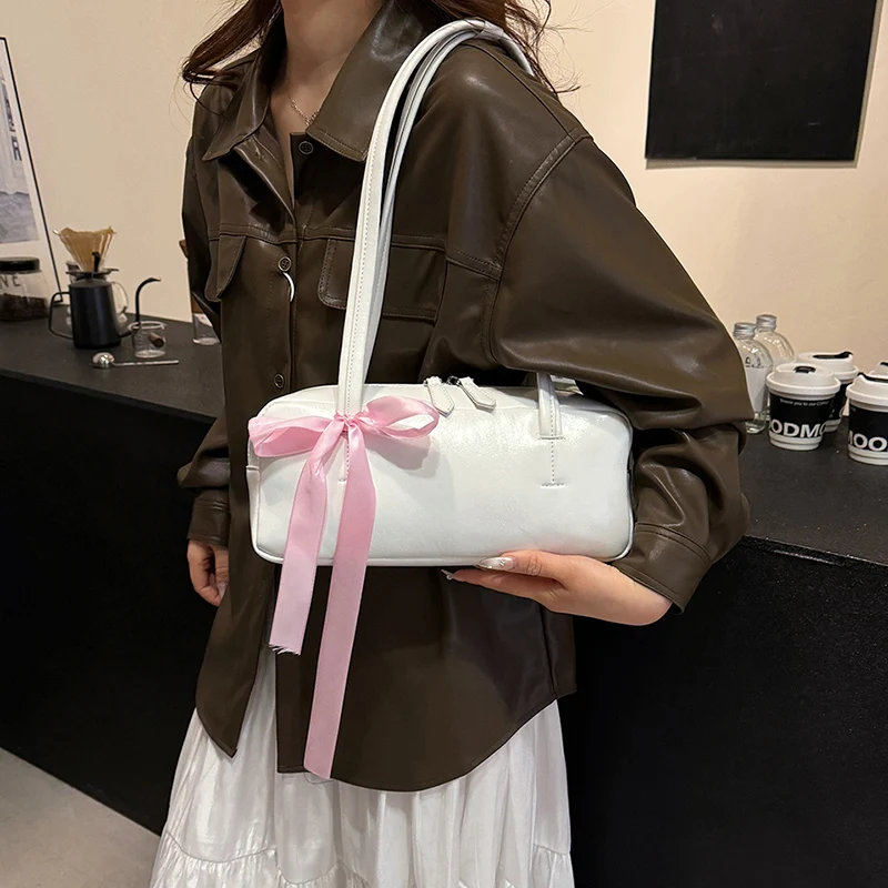 Ribbon Design Small Shoulder Bags For Women 2024 New Fashion Trend Designer Underarm Bag Females Sweet Handbags And Purses