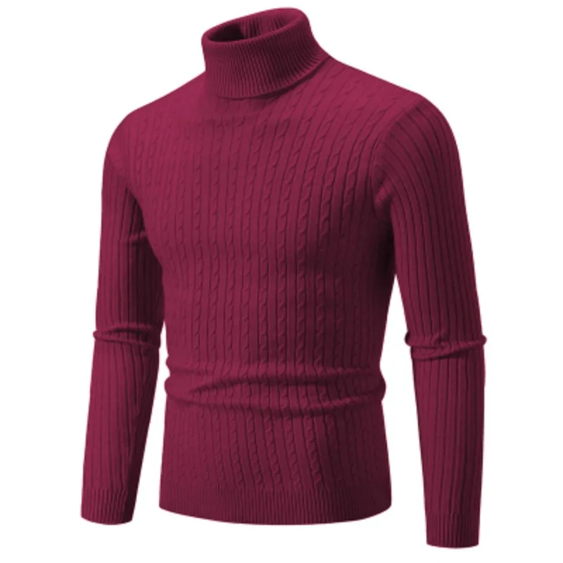 New Men\'s High Neck Sweater Solid Color Pullover Knitted Warm Casual Turtleneck Sweatwear Woolen Mens Winter Outdoor Tops