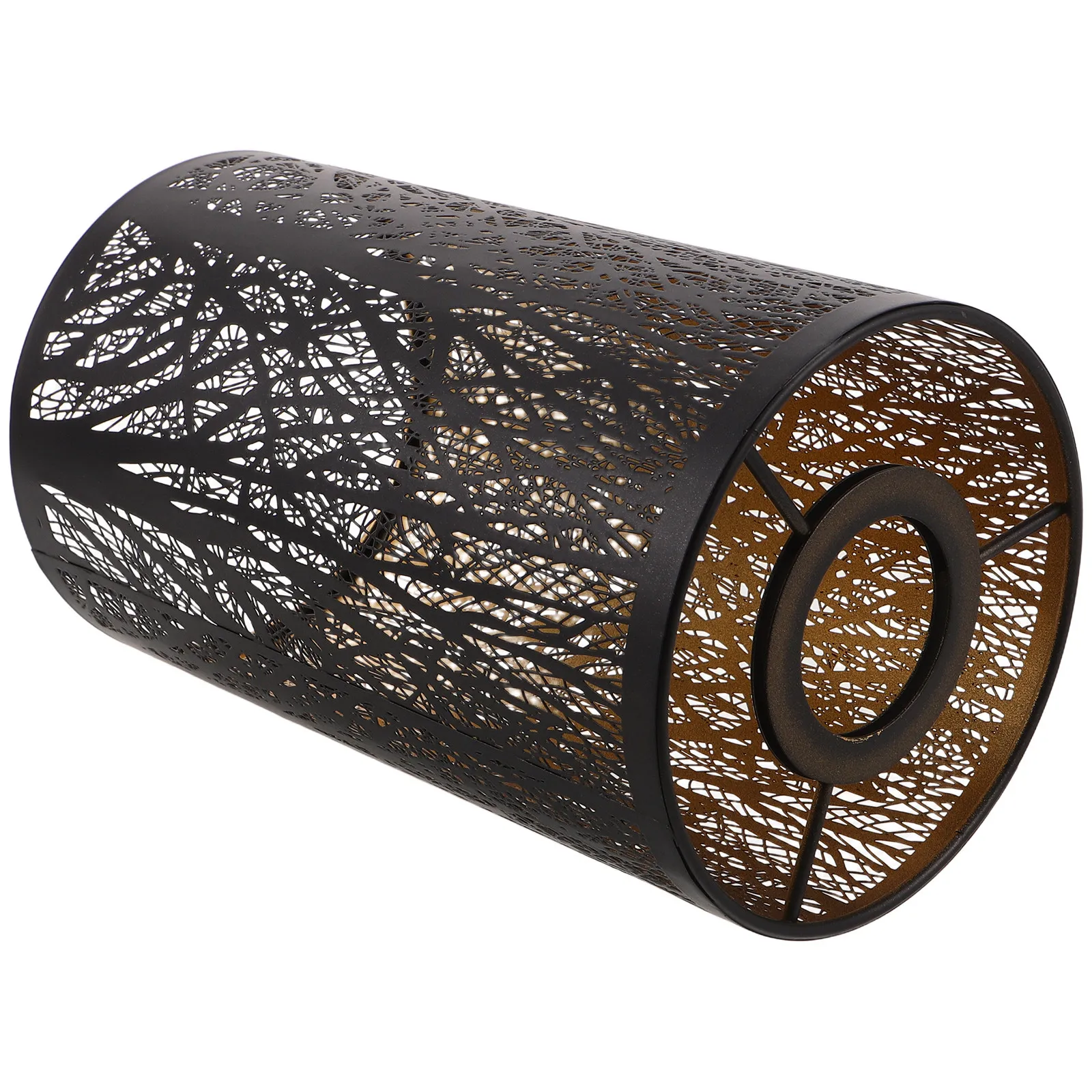 

Черно-золотой металлический абажур-бочонок с резьбой и узором «Лесной тень», художественное акцентное освещение для настольной лампы с креплением типа «паук»