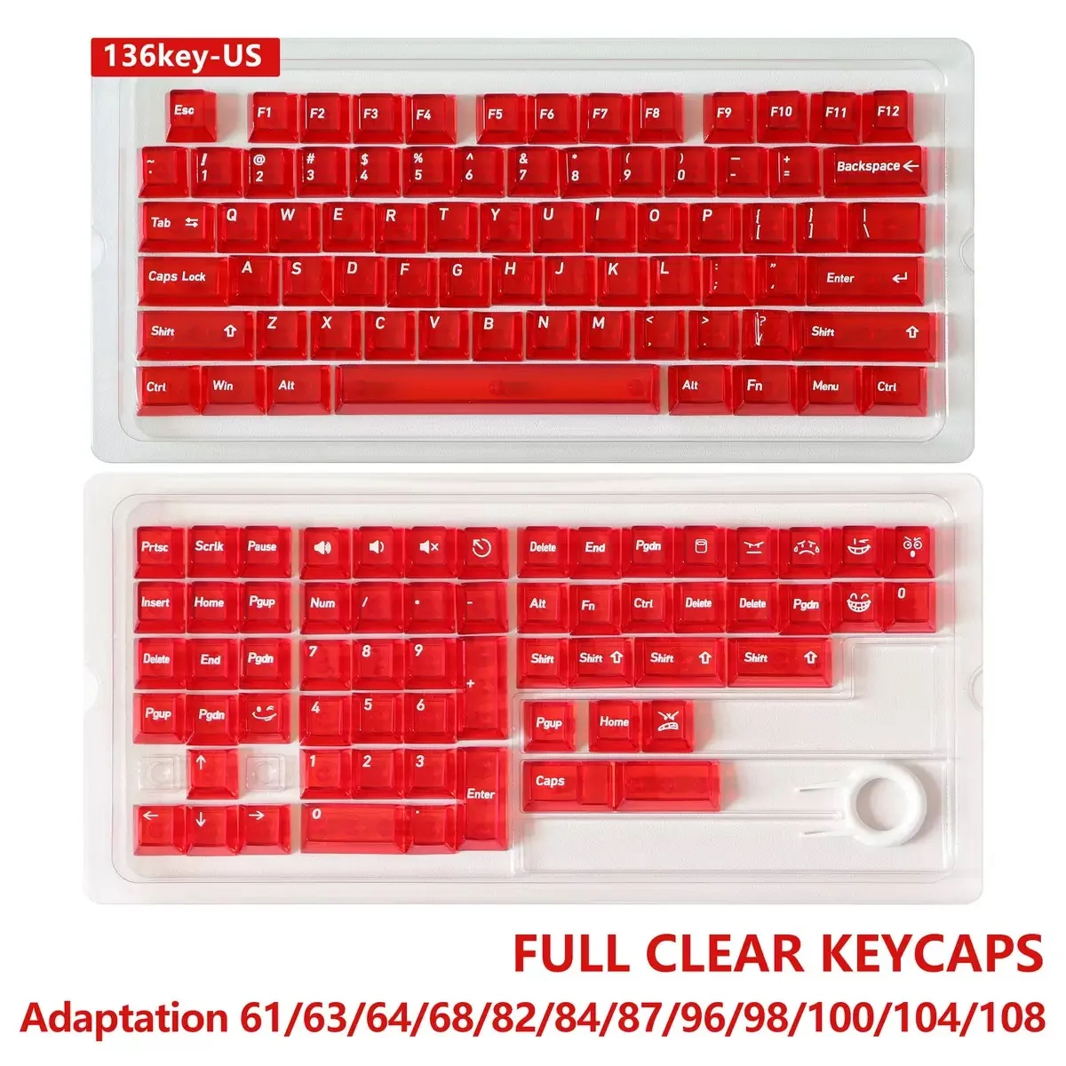 136 Klawiszy Angielski Koreański Rosyjski Japoński Przezroczyste PC Top Print Cherry Profile Kolorowe Nakładki na Klawisze do Klawiatur Mechanicznych MX — zdjęcie produktu 4