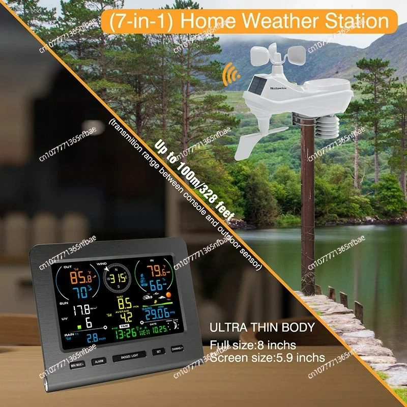 0365 Weather Station 7-in-1 Wireless WIFI Weather Forecast, Anemometer, Rain Gauge, Temperature and Humidity Meter UV