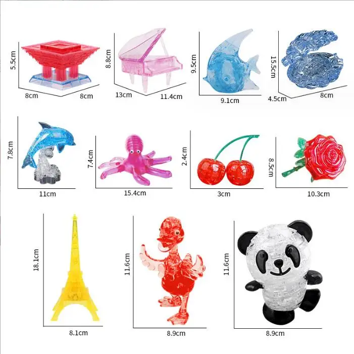 

DIY 3D Crystal Puzzles Jigsaw Puzzles Tower/ Dolphin/ High Heel Shoes Model toy gift New Year's Christmas gift for boys and girl