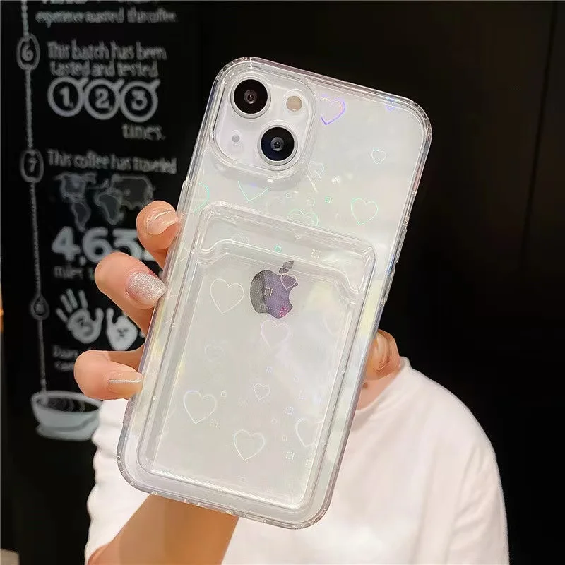 Laser Love TPU Case for OPPO Reno 5 Lite Card Slot Transparent Gradient Phone Cover For Realme C3 5 5S 5i 6i C11 C20 8 C21Y C25