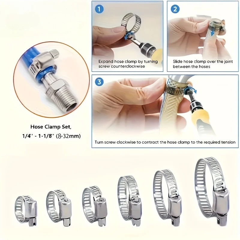 hose clamps worm gear hose clamps, 5 sizes of hose clamps for water pipes, gas pipes, silicone hoses image 6