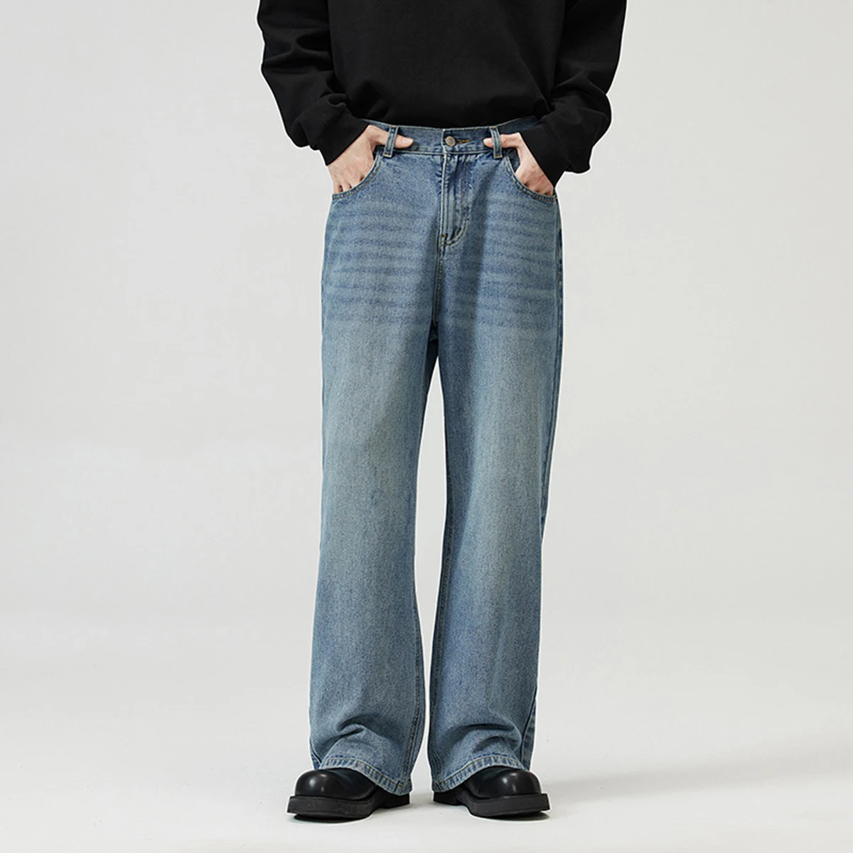 

New Style Vintage Casual Loose Straight-cut Jeans, Loose Wide-leg Classic Washed Jeans