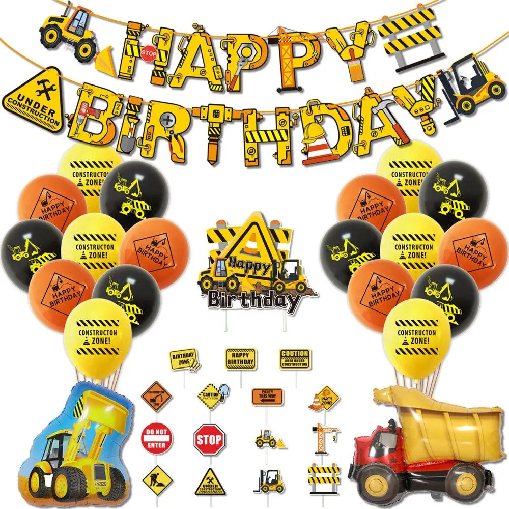 Kids Decor toys Cake Excavator Truck Bulldozer balloon kids latex balloons Construction theme Birthday party Decoration