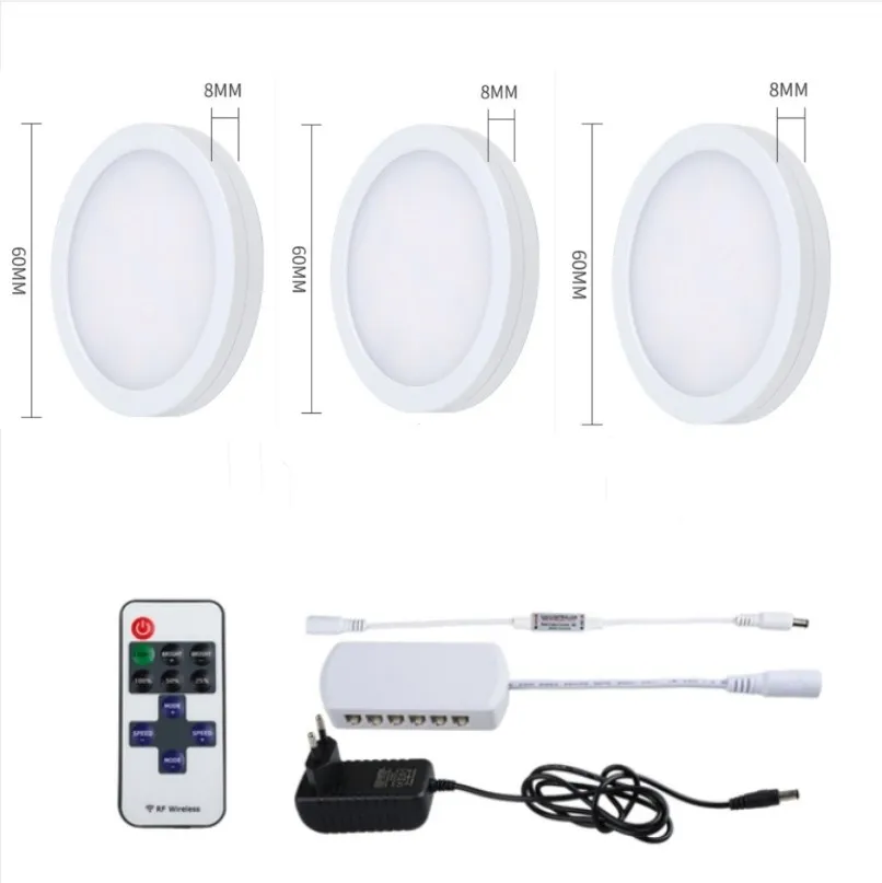 3/4/6/8/10 Pcs Under Cabinet Lights 2.5W DC12V Remote Control Dimmable Led Puck Light wardrobe Closet Kitchen night Lights