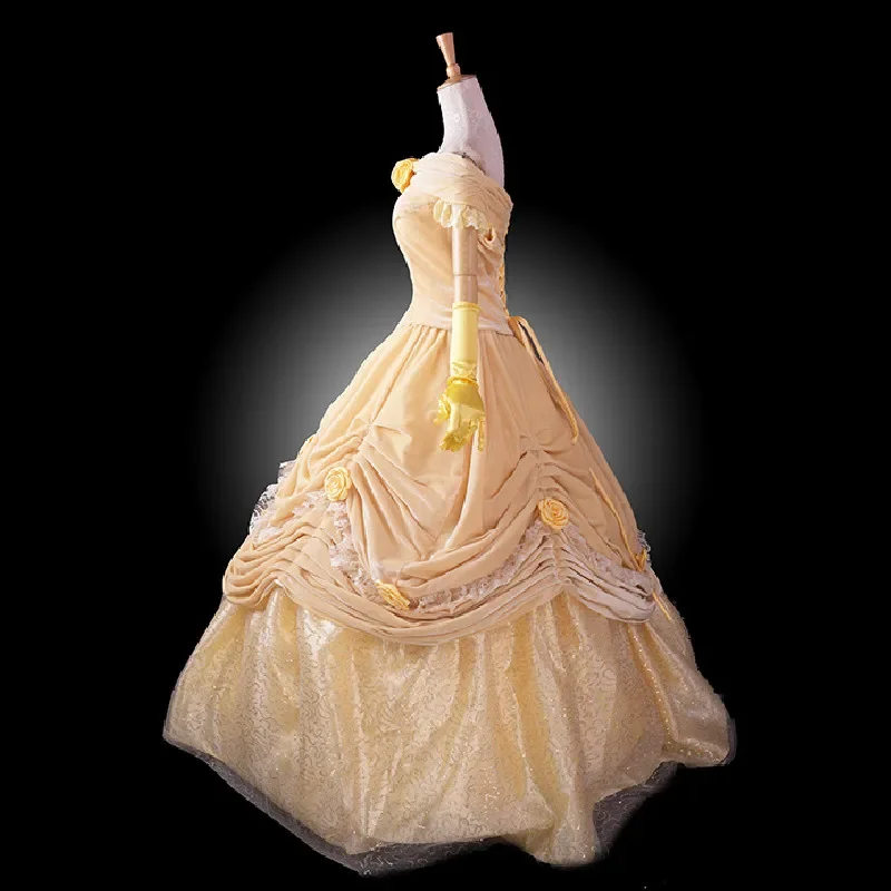 Belle Cosplay Costume Princess Yellow Dress For Adult Women Fancy Halloween Party Dresses