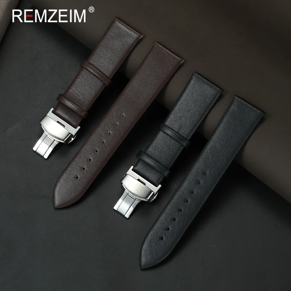 Slim Watch Strap For Women Butterfly Buckle 18mm 20mm 22mm Comfortable Daily Wear Replacement Faux Leather Watch Band