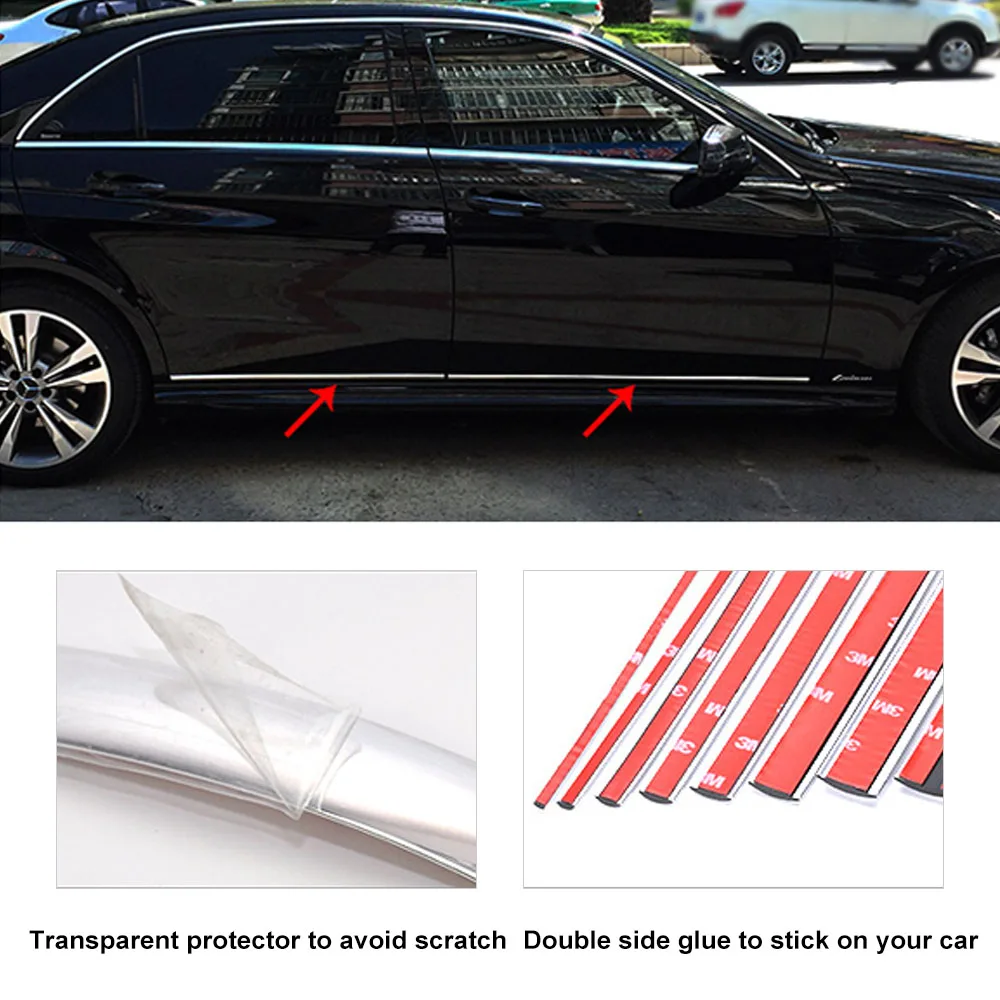 Car Styling Auto Self Adhesive Side Door Chrome Strip Moulding Decoration Bumper Grilles Protector Trim Tape Car Accessories