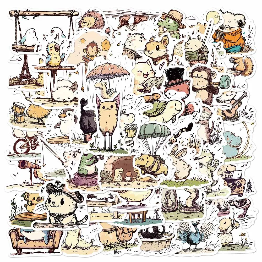 

50PCS Cartoon Animal Lines Graffiti Stickers Decorative Guitar Notebook Suitcase DIY Waterproof Decals Kids Toys Gifts Stickers